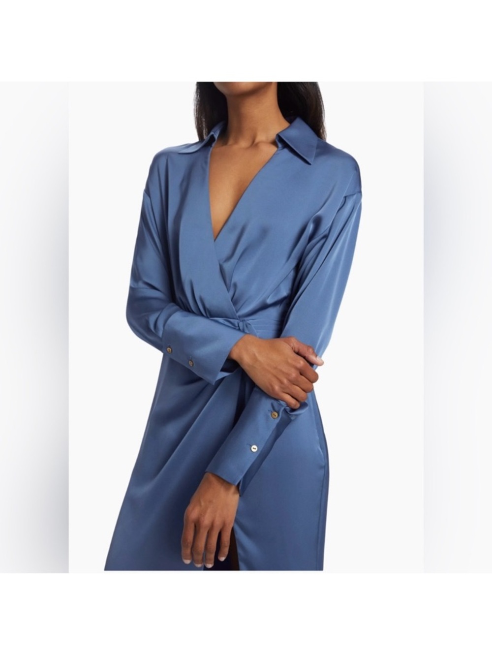 Ramy Brook Satin Wrap Dress in Slate Blue